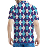 Blue White And Red Argyle Pattern Print Men's Polo Shirt