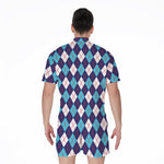 Blue White And Red Argyle Pattern Print Men's Rompers