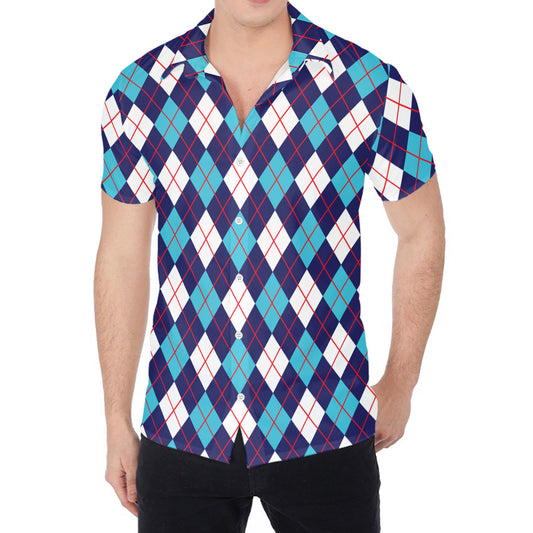 Blue White And Red Argyle Pattern Print Men's Shirt