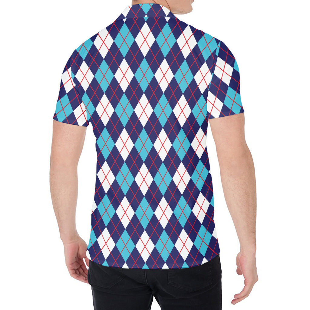 Blue White And Red Argyle Pattern Print Men's Shirt