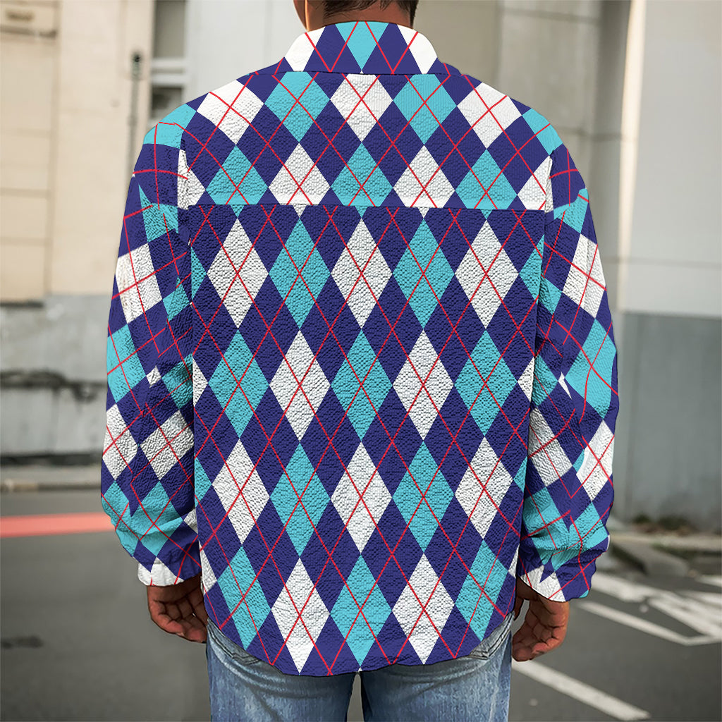 Blue White And Red Argyle Pattern Print Men's Shirt Jacket
