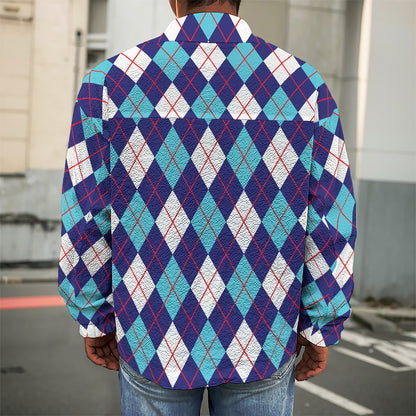 Blue White And Red Argyle Pattern Print Men's Shirt Jacket