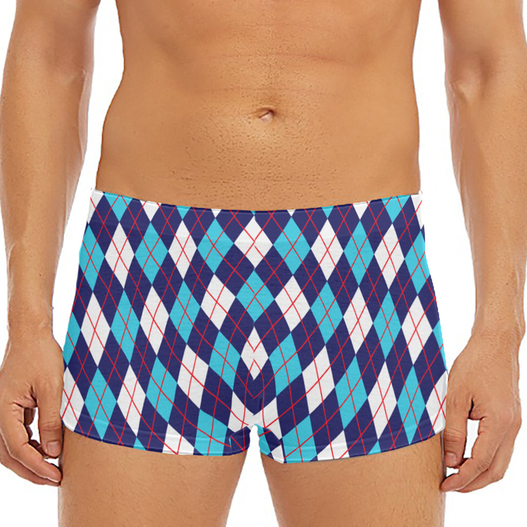 Blue White And Red Argyle Pattern Print Men's Short Boxer Briefs