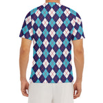 Blue White And Red Argyle Pattern Print Men's Short Sleeve Rash Guard