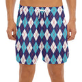 Blue White And Red Argyle Pattern Print Men's Split Running Shorts