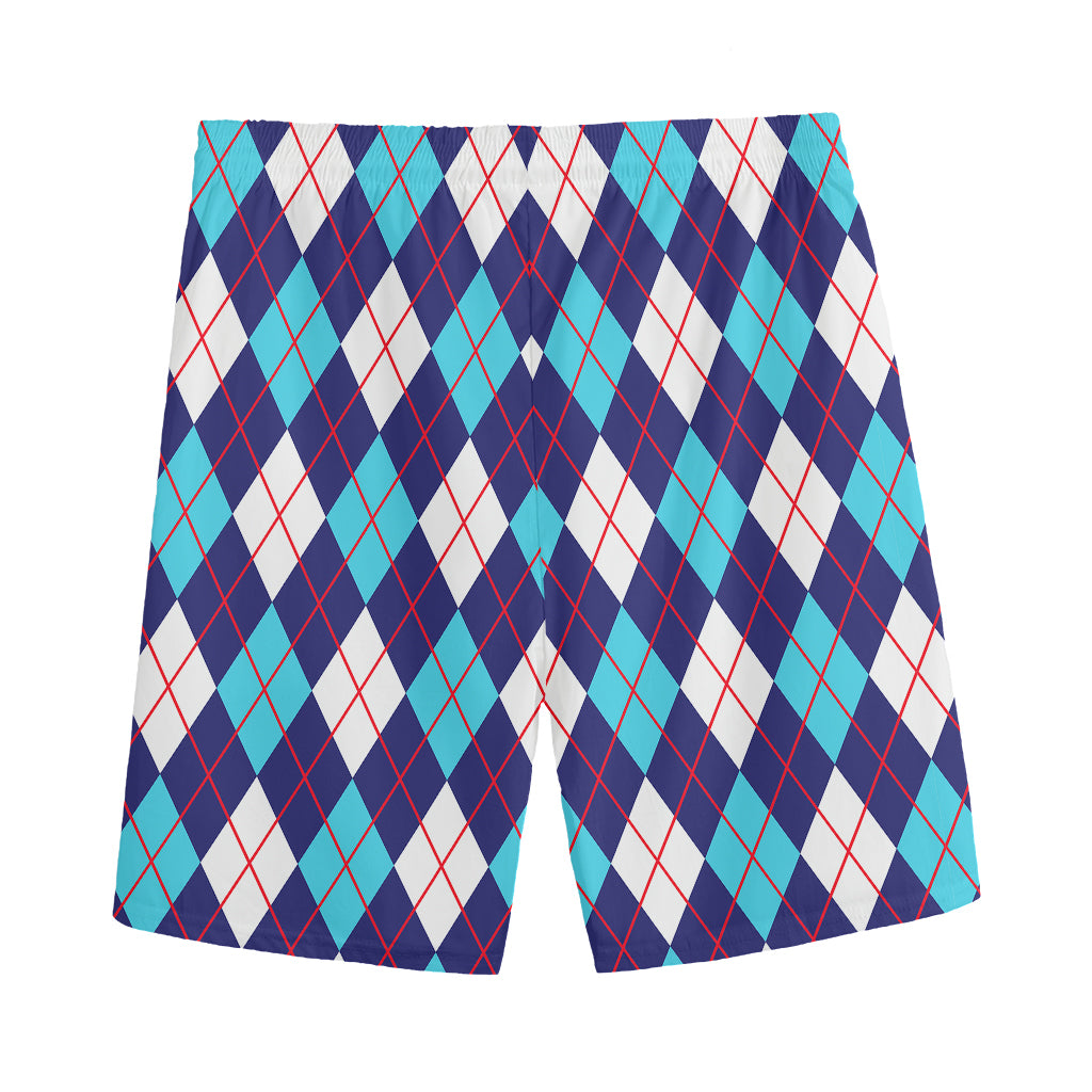 Blue White And Red Argyle Pattern Print Men's Sports Shorts
