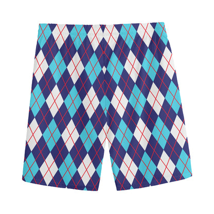 Blue White And Red Argyle Pattern Print Men's Sports Shorts