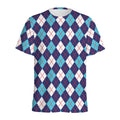 Blue White And Red Argyle Pattern Print Men's Athletic T-Shirt