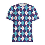 Blue White And Red Argyle Pattern Print Men's Sports T-Shirt