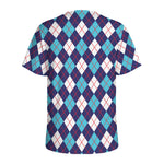 Blue White And Red Argyle Pattern Print Men's Sports T-Shirt