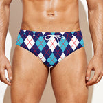 Blue White And Red Argyle Pattern Print Men's Swim Briefs