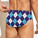 Blue White And Red Argyle Pattern Print Men's Swim Briefs