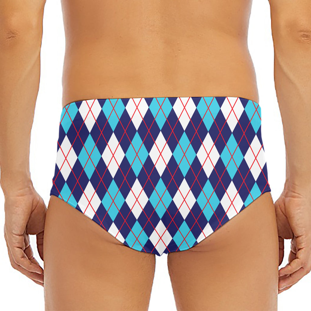 Blue White And Red Argyle Pattern Print Men's Triangle Swim Briefs