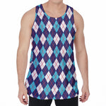 Blue White And Red Argyle Pattern Print Men's Velvet Tank Top