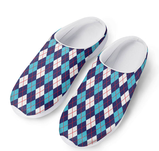 Blue White And Red Argyle Pattern Print Mesh Casual Shoes