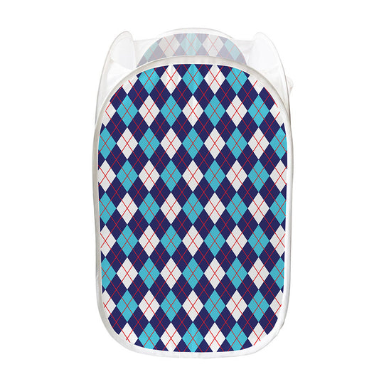 Blue White And Red Argyle Pattern Print Mesh Laundry Hamper