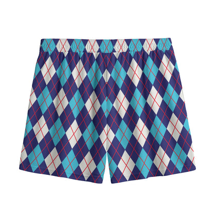 Blue White And Red Argyle Pattern Print Mesh Shorts