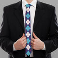 Blue White And Red Argyle Pattern Print Necktie