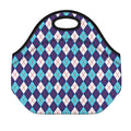 Blue White And Red Argyle Pattern Print Neoprene Lunch Bag