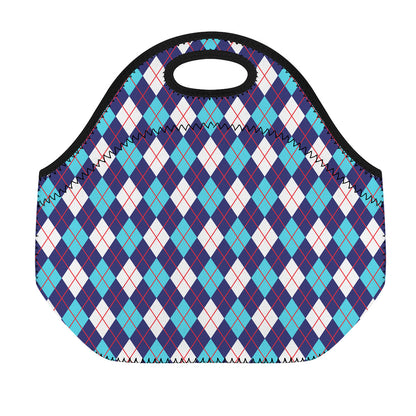 Blue White And Red Argyle Pattern Print Neoprene Lunch Bag