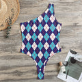 Blue White And Red Argyle Pattern Print One Shoulder Bodysuit