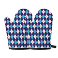 Blue White And Red Argyle Pattern Print Oven Mitts