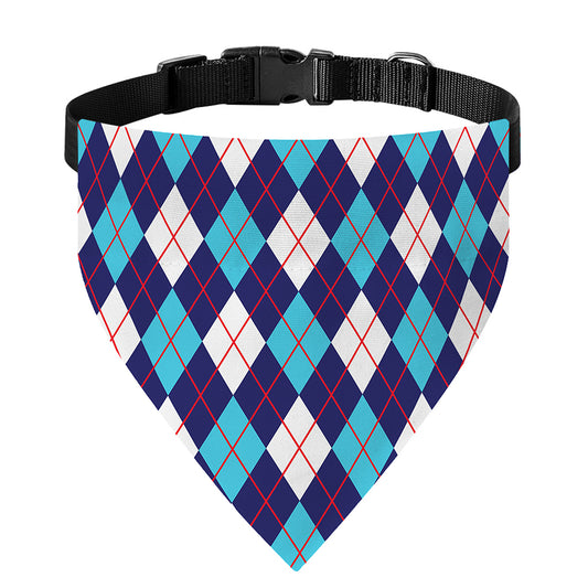 Blue White And Red Argyle Pattern Print Over The Collar Dog Bandana