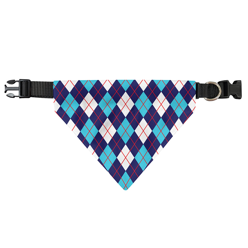 Blue White And Red Argyle Pattern Print Over The Collar Dog Bandana