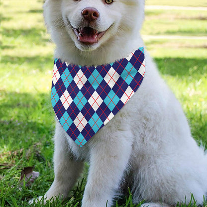 Blue White And Red Argyle Pattern Print Over The Collar Dog Bandana