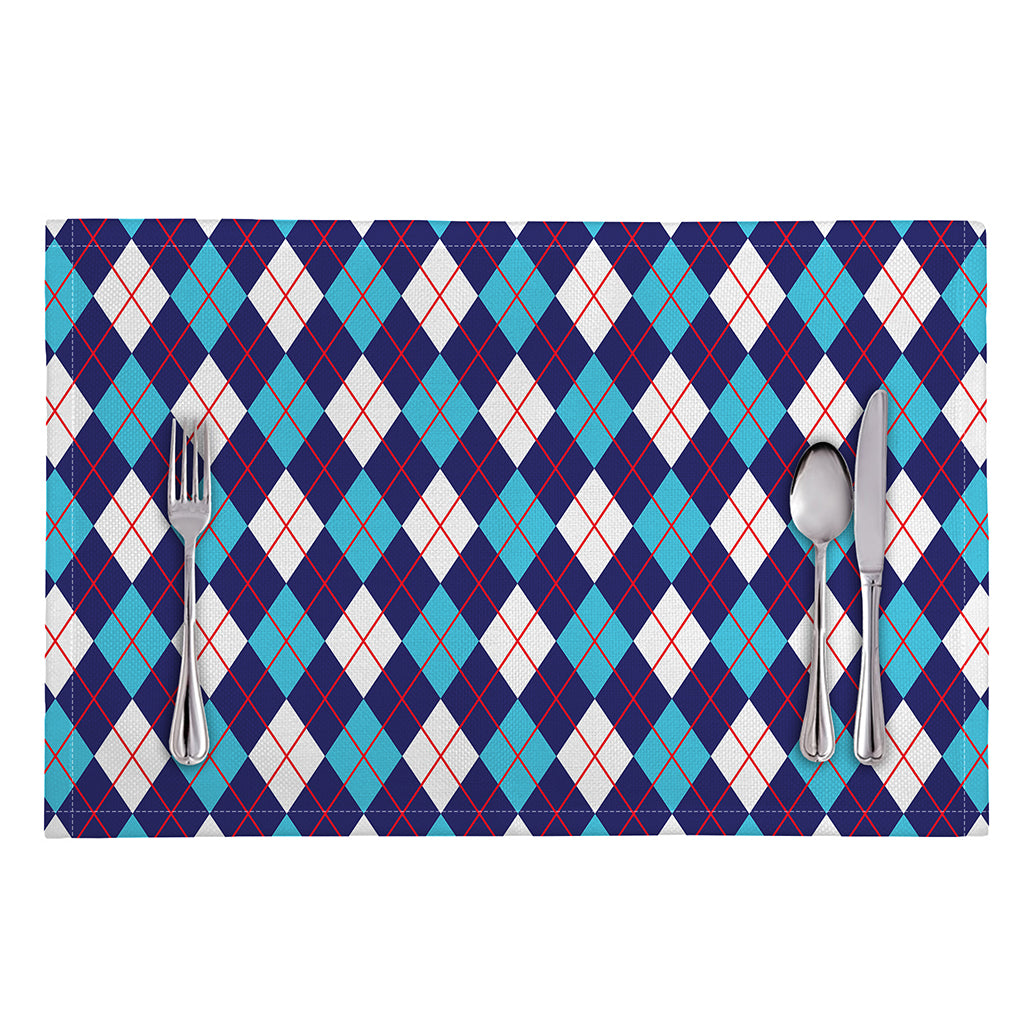 Blue White And Red Argyle Pattern Print Placemat
