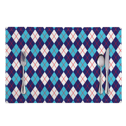Blue White And Red Argyle Pattern Print Placemat
