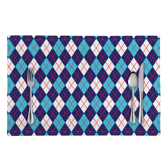 Blue White And Red Argyle Pattern Print Placemat
