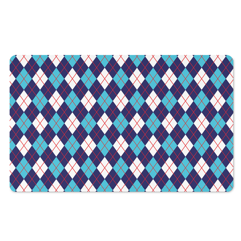 Blue White And Red Argyle Pattern Print Polyester Doormat