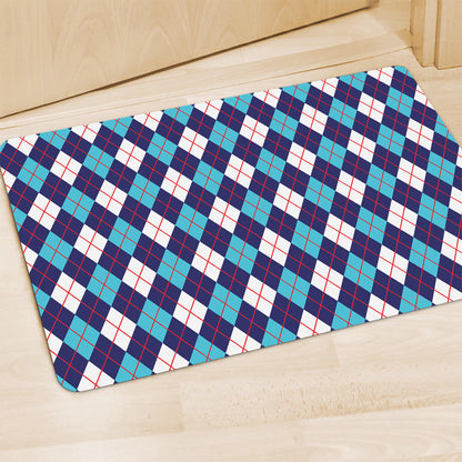 Blue White And Red Argyle Pattern Print Polyester Doormat