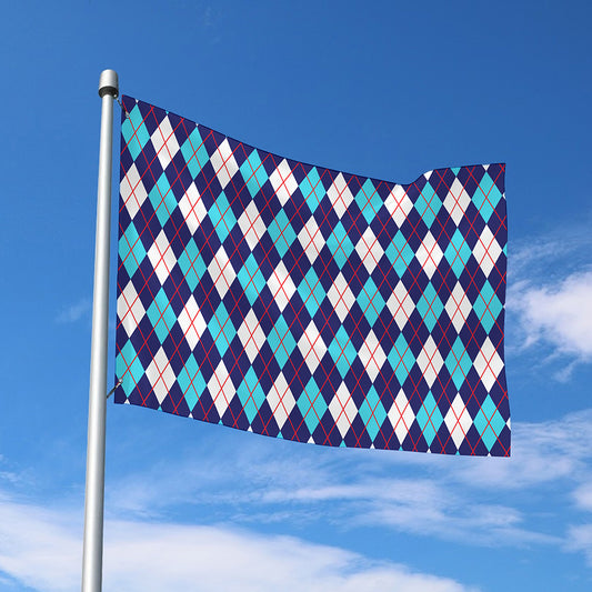 Blue White And Red Argyle Pattern Print Polyester Flag