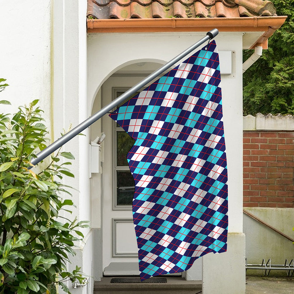 Blue White And Red Argyle Pattern Print Polyester Flag