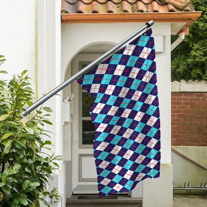 Blue White And Red Argyle Pattern Print Polyester Flag