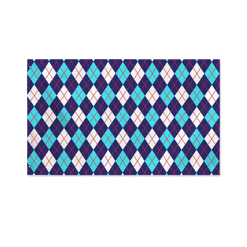 Blue White And Red Argyle Pattern Print Polyester Flag