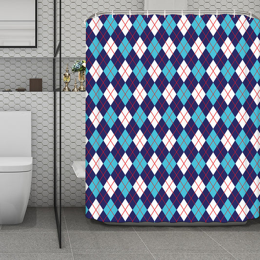 Blue White And Red Argyle Pattern Print Polyester Shower Curtain