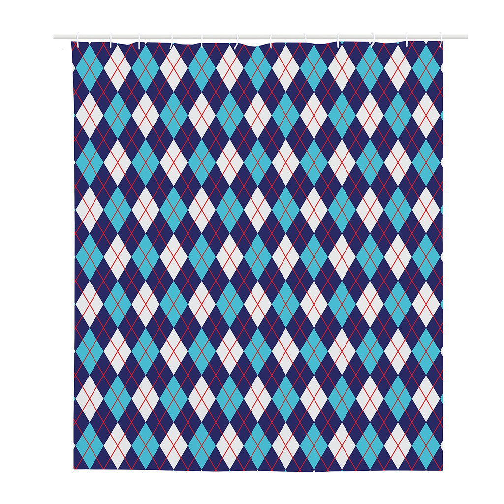 Blue White And Red Argyle Pattern Print Polyester Shower Curtain
