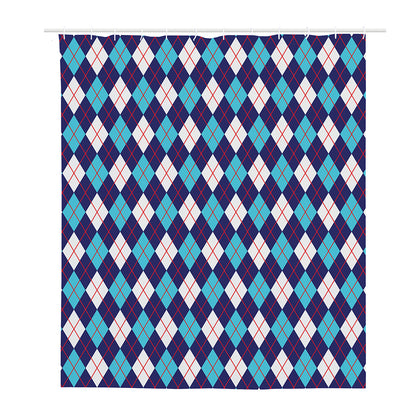Blue White And Red Argyle Pattern Print Polyester Shower Curtain