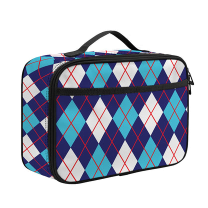Blue White And Red Argyle Pattern Print Portable Lunch Bag