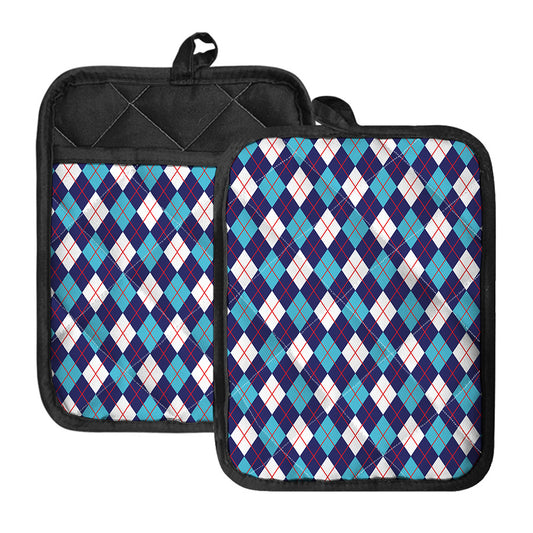 Blue White And Red Argyle Pattern Print Pot Holders With Pocket