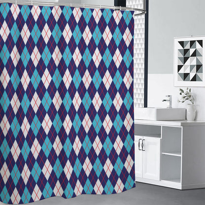 Blue White And Red Argyle Pattern Print Premium Shower Curtain
