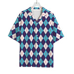 Blue White And Red Argyle Pattern Print Rayon Hawaiian Shirt