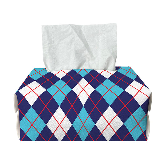Blue White And Red Argyle Pattern Print Rectangle Tissue Box Cover