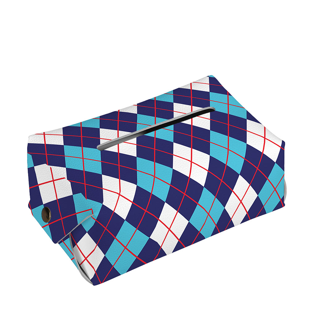 Blue White And Red Argyle Pattern Print Rectangle Tissue Box Cover