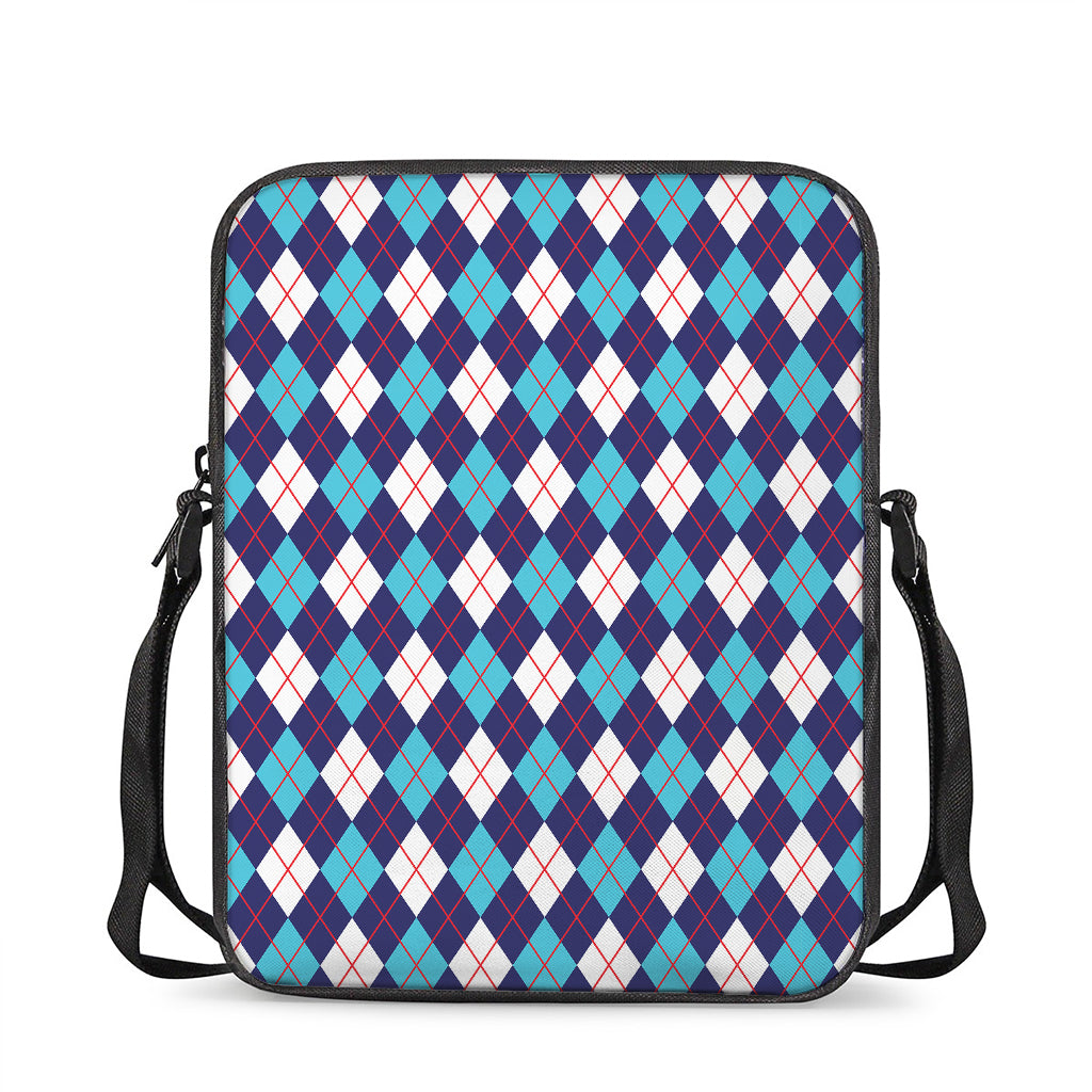 Blue White And Red Argyle Pattern Print Rectangular Crossbody Bag