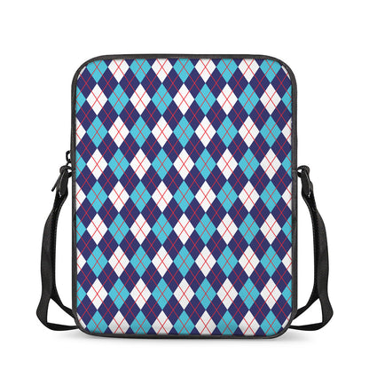 Blue White And Red Argyle Pattern Print Rectangular Crossbody Bag