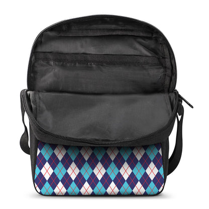 Blue White And Red Argyle Pattern Print Rectangular Crossbody Bag